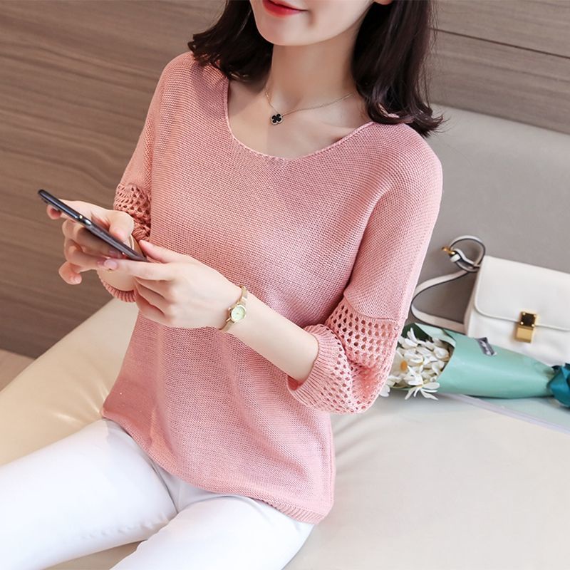 Áo Sweater Dệt Kim Mỏng Tay Lỡ Thiết Kế Đơn Giản Hợp Thời Trang