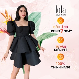 Đầm Đen Dự Tiệc Sang Trọng LOLA VIETNAM Tiểu Thư 2 Tầng Thiết Kế Tay Phồng Cổ Vuông, Váy Lolita DA09