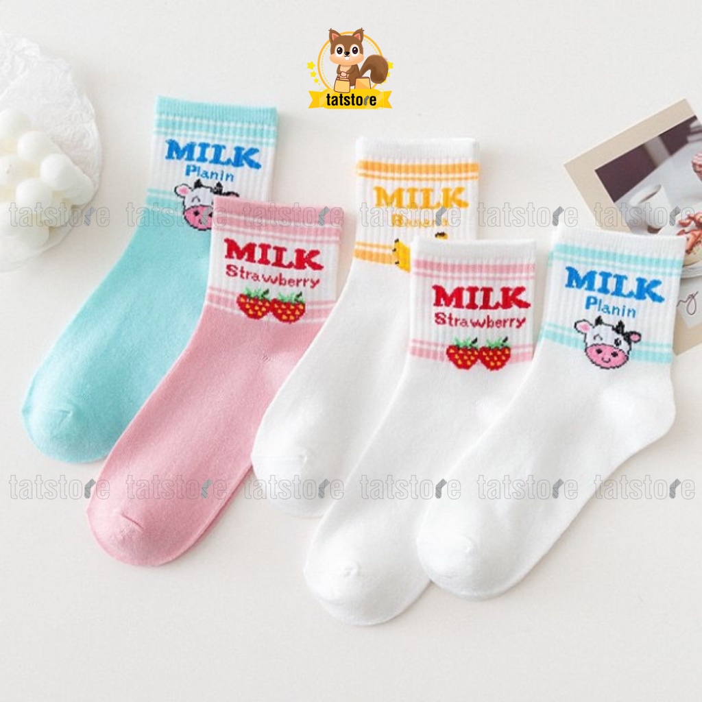 Set tất nữ cổ cao vớ nữ cotton Nhật Bản hoạt hình cute giá rẻ màu trắng 5 đôi kèm túi đựng TẤT STORE 2CCF9