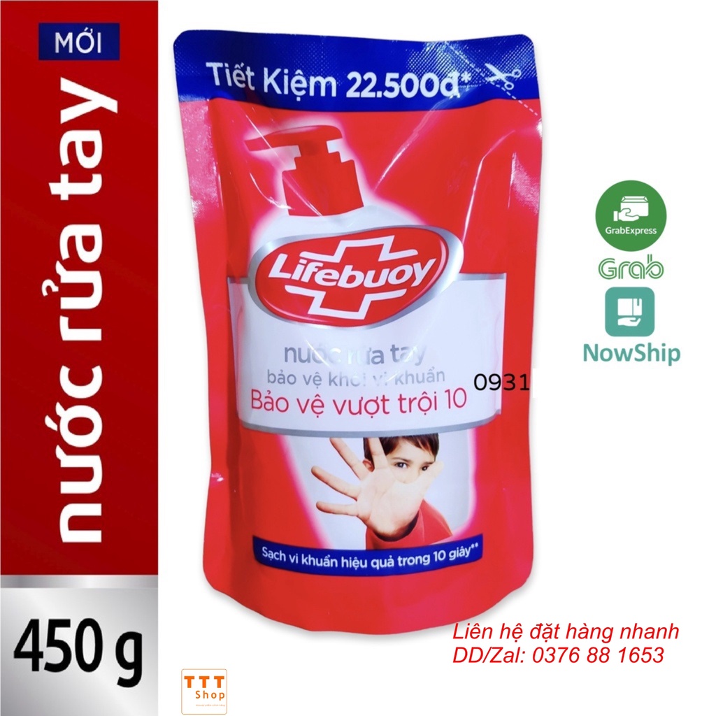 [Hoả Tốc] LIFEBUOY NƯỚC RỬA TAY DẠNG TÚI 450G đỏ Bảo Vệ Vượt Trội 450 g