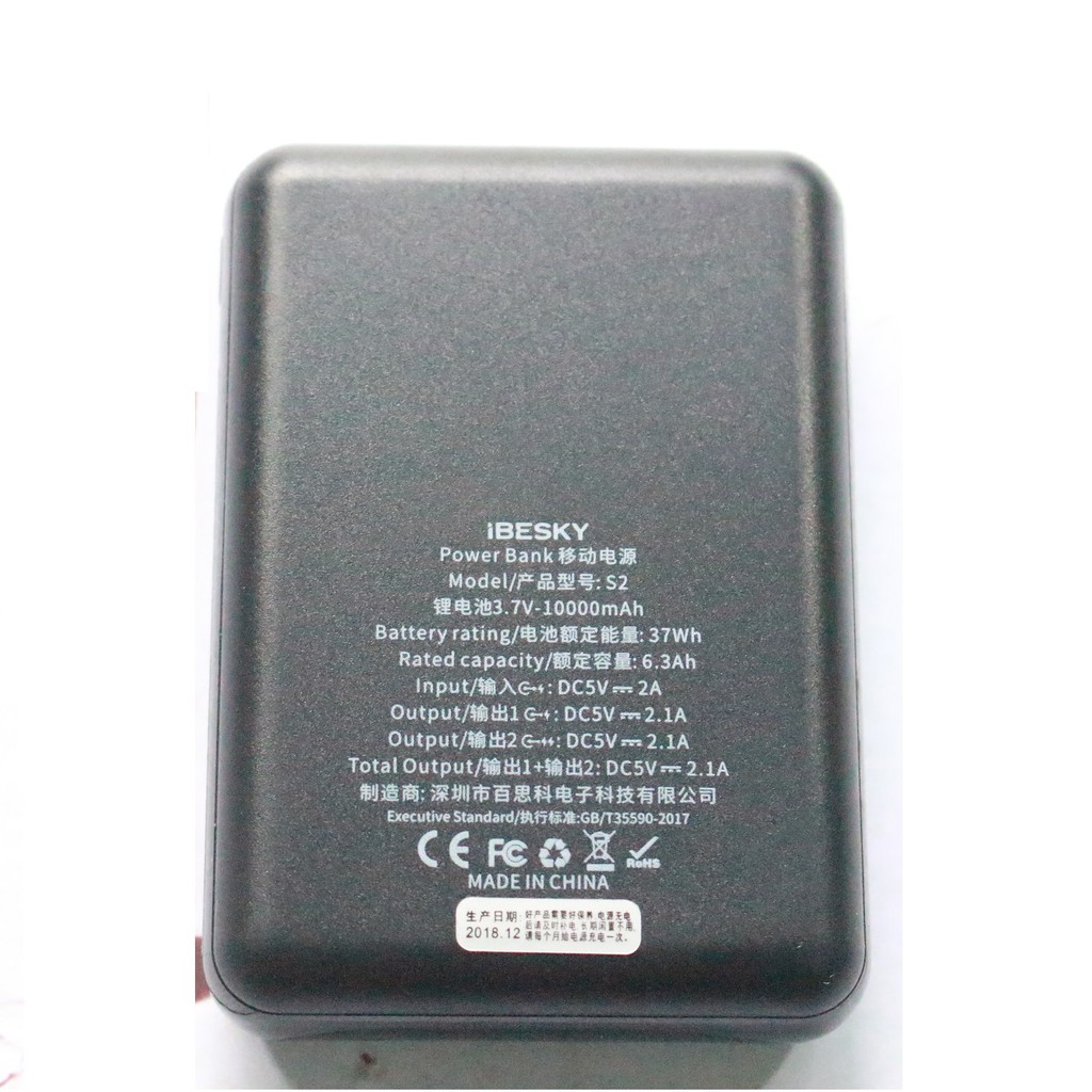 [SỐ LƯỢNG CÓ HẠN] Pin sạc dự phòng iBESKY S2 10000mAh LCD - thiết kế nhỏ gọn, 2 cổng sạc, có đèn pin (2 màu)