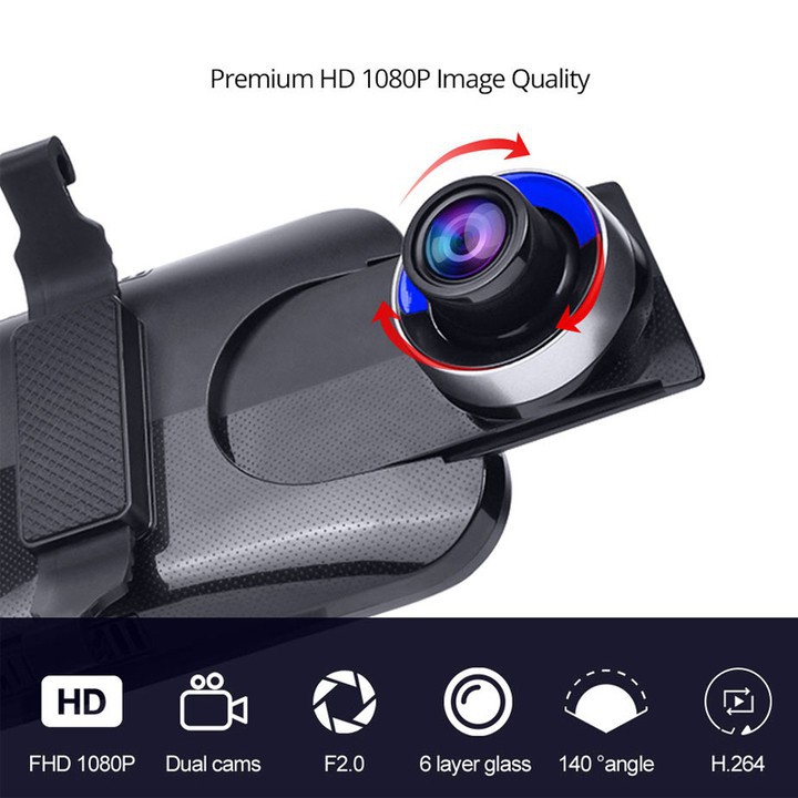 Camera hành trình gương cao cấp thương hiệu Phisung tích hợp 4G, Wifi, GPS, màn hình 10 inch - Mã H58 - Hàng Nhập Khẩu