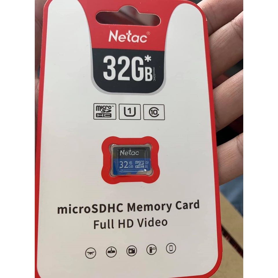 Thẻ nhớ Micro SDHC Netac 32GB Class 10 Full HD, Dùng lưu trữ dữ liệu camera, điện thoại..