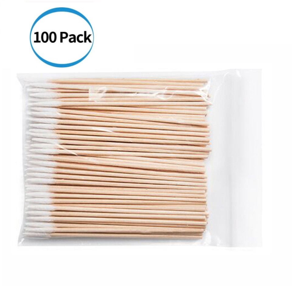 100 Pcs Single-ended Ultra-fine Eyebrow Cotton Swab/ Multipurpose Long Wood Handle Swabs/ Disposable Soft Makeup Cleaning Buds