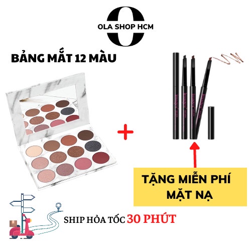 Bảng phấn mắt 12 màu lên màu chuẩn không thấm nước 6 màu matte và 6 màu shimmer phù hợp với mọi loại da