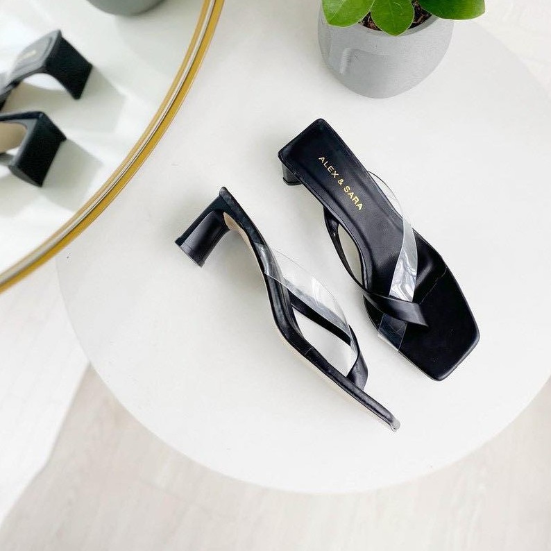 Guốc sỏ ngón quai phối mika gót mới 2020 cao 7cm -w48