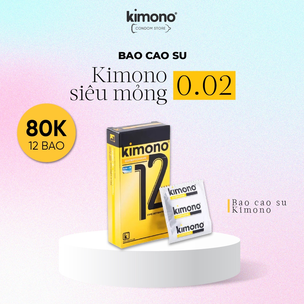 Bao cao su Kimono siêu mỏng 0.02mm màu vàng chứa vitamin B cấp ẩm bôi trơn