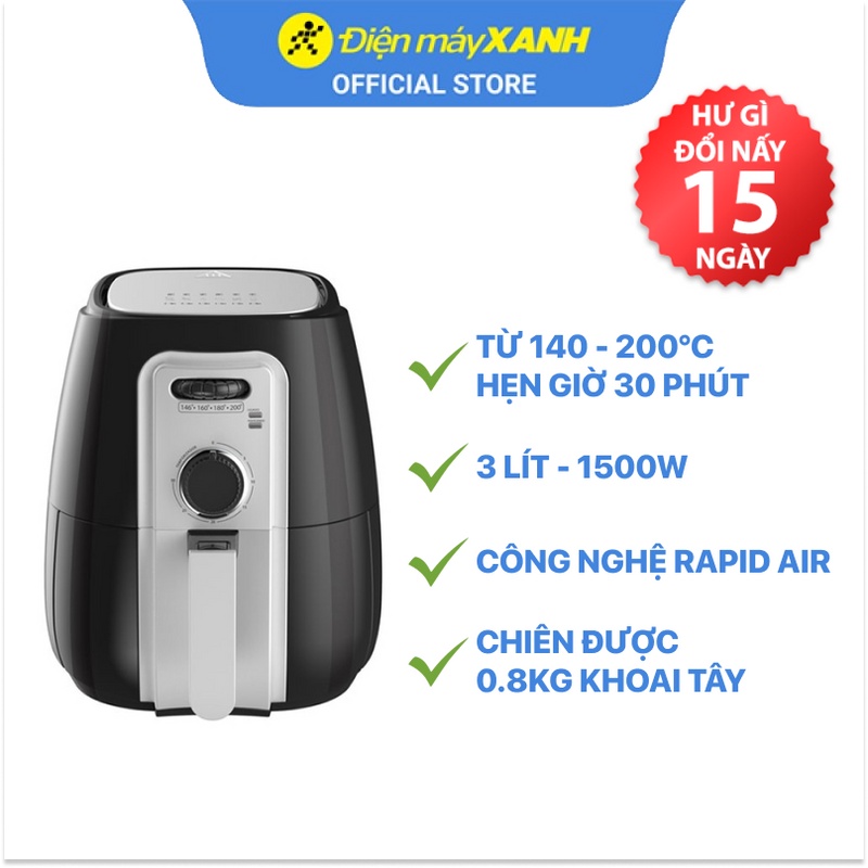 Nồi chiên không dầu Sunhouse SHD4025B 3 lít Công suất 1500W BH 12 tháng, Chính hãng