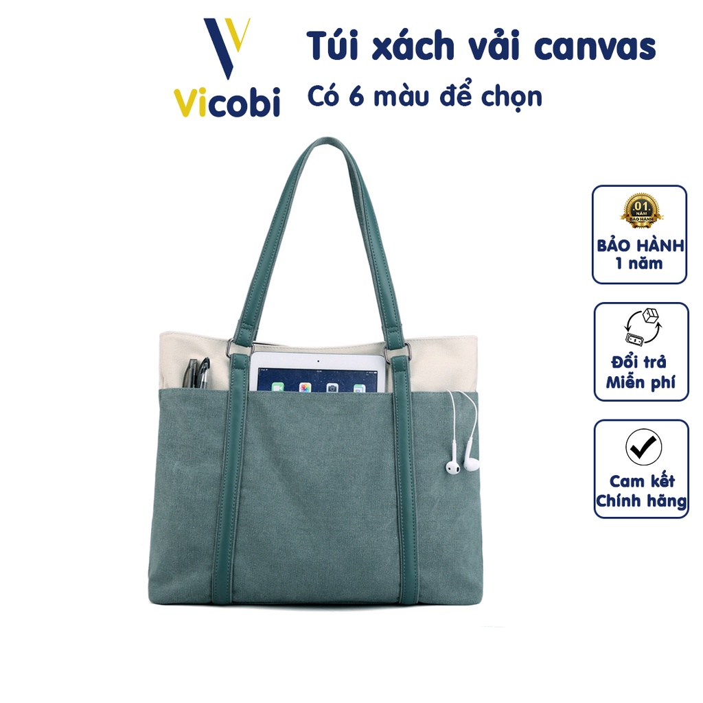 Túi xách nữ vải Canvas dày dặn Vicobi CV5, đeo vai cực sang để được nhiều đồ dùng như tạp chí A4, ipad, sổ tay, ví tiền
