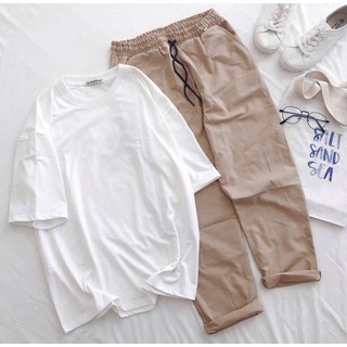 < FREESHIP > Set áo thun BASIC phối Quần Kaki Kem [ Form UNISEX ]