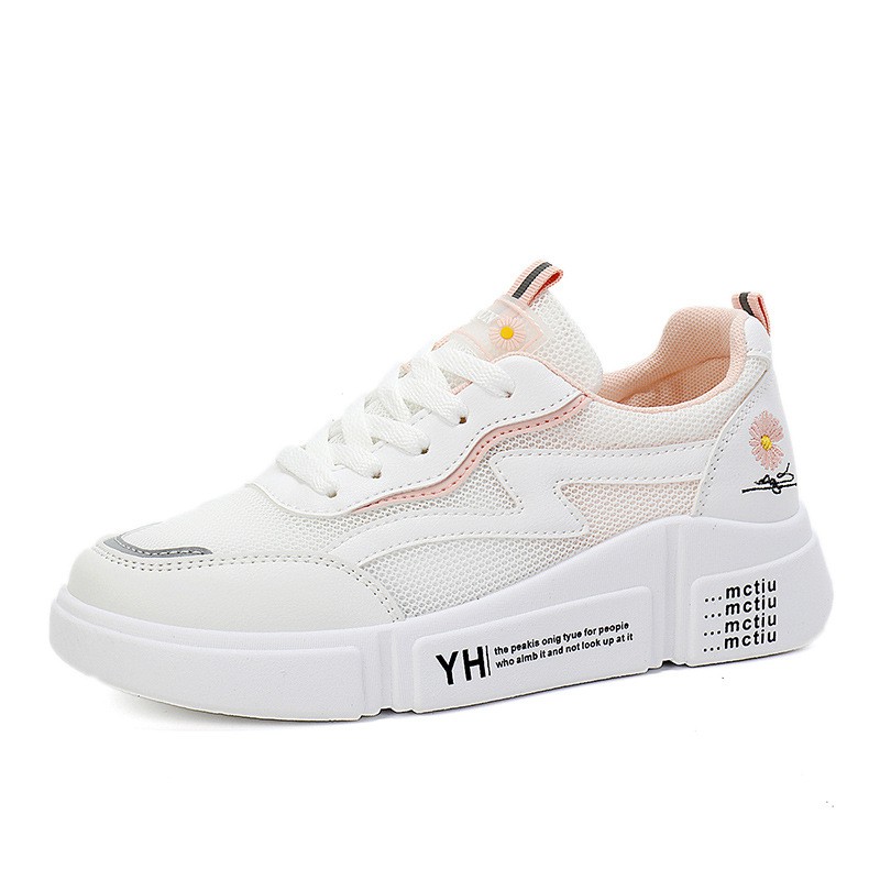 Giày Nữ Thể Thao Đế Độn Sneaker Cao Cấp Lưới Trắng Siêu Thoáng Thêu Hoa Đẹp Style Cá Tính Thời Trang Hot Trend Của Năm