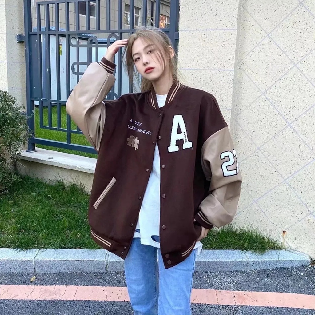 [MURIOKI] Áo Khoác Bóng Chày Họa Tiết Thêu Màu Cà Phê Phong Cách retro Thời Trang Xuân Thu 2022 Mới