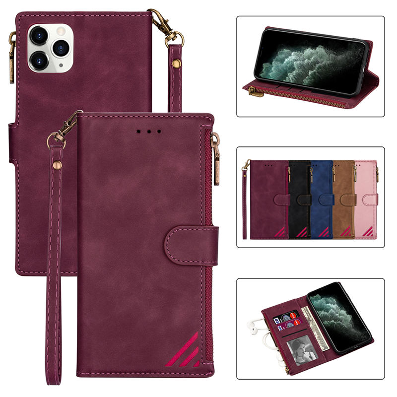 iPhone 12 11 Pro Max 12 Mini Casing Magnetic Flip Leather Case Wallet Hand Straps Card Slot Soft Cover