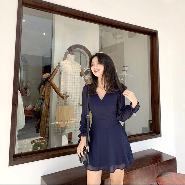 TILA DRESS đầm xoè tay dài cổ V 4 màu