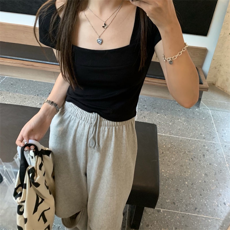 Áo thun BH tay ngắn cổ vuông dáng ôm thời trang mùa hè