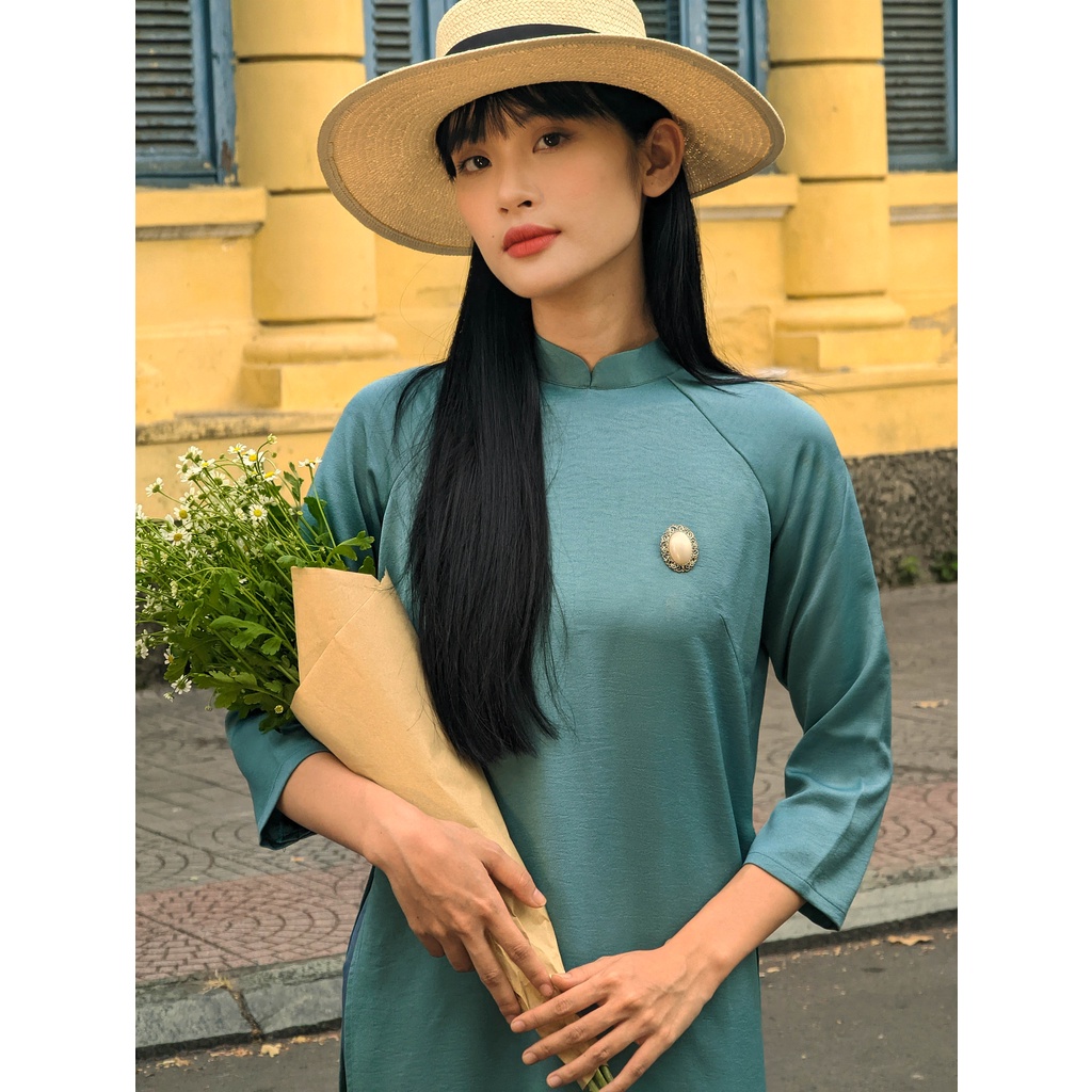 Set Áo dài Rosemary Lụa Tây Thi Xanh Lam