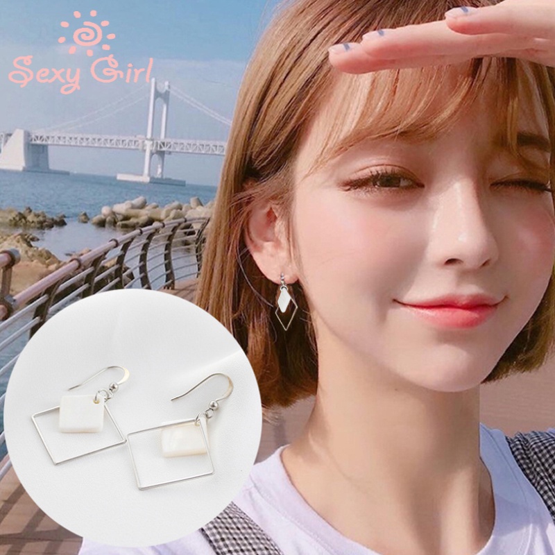 Bông Tai Vỏ Sò Tự Nhiên Hình Vuông Màu Trắng Phong Cách Hàn Quốc Đơn Giản Quyến Rũ Cho Nữ