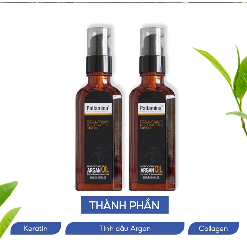 Tinh dầu dưỡng tóc PALLAMINA ARGAN OIL 60ml phục hồi mềm mượt chuẩn salon tại nhà cho tóc khô sơ, tóc uốn nhuộm