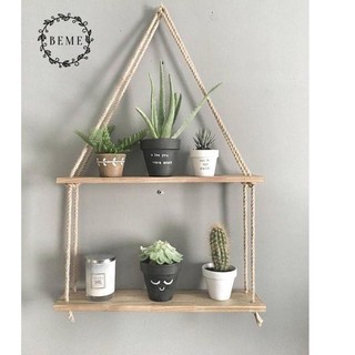 Kệ treo trang trí hạt gỗ 2 tầng