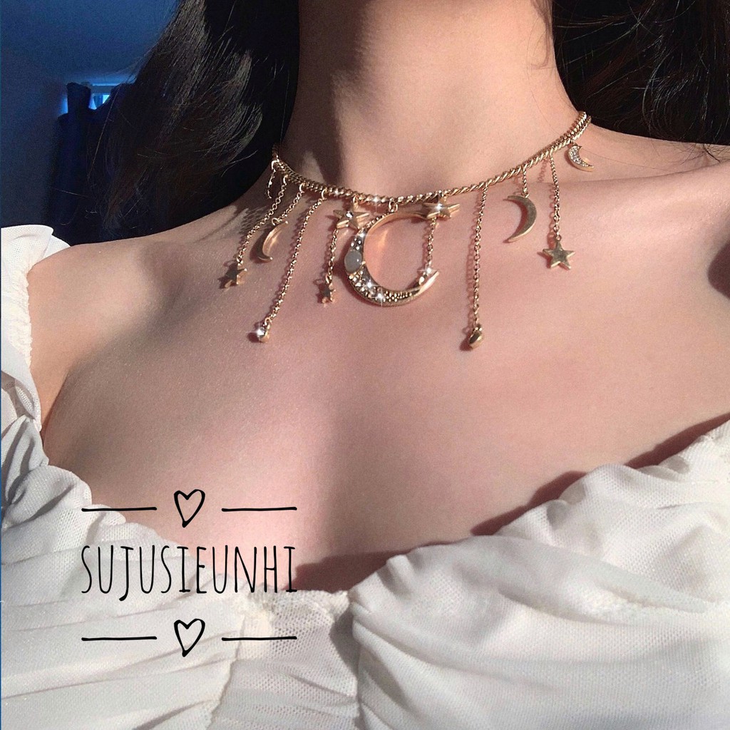 (Có Video) Vòng cổ choker mặt hình trăng và ngôi sao