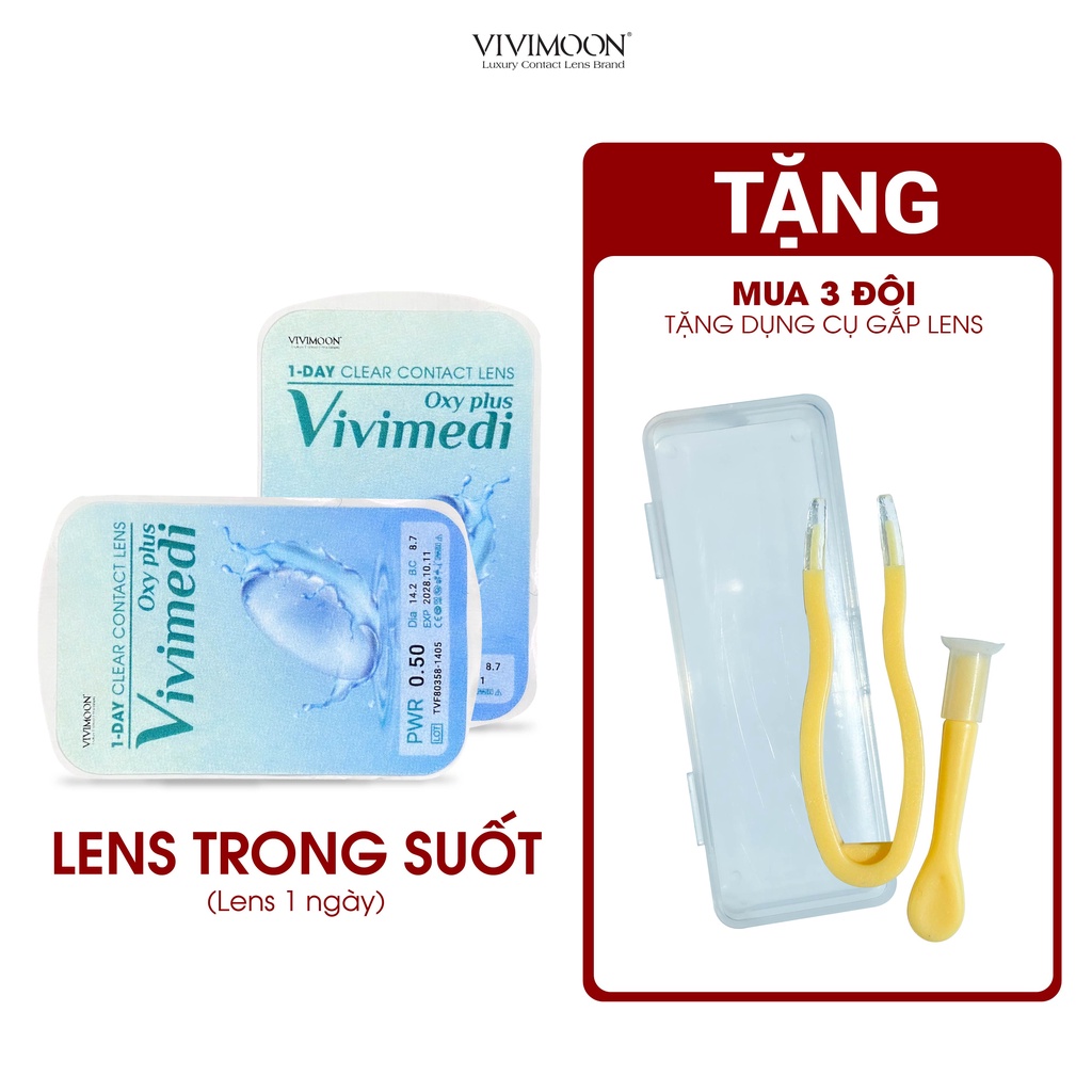 Lens 1 Ngày Trong Suốt Siêu Êm Siêu Mềm Đeo 12h Cho Mắt Thở VIVIMOON - Giá 01 chiếc - Kính Áp Tròng 1 Ngày Vivimedi