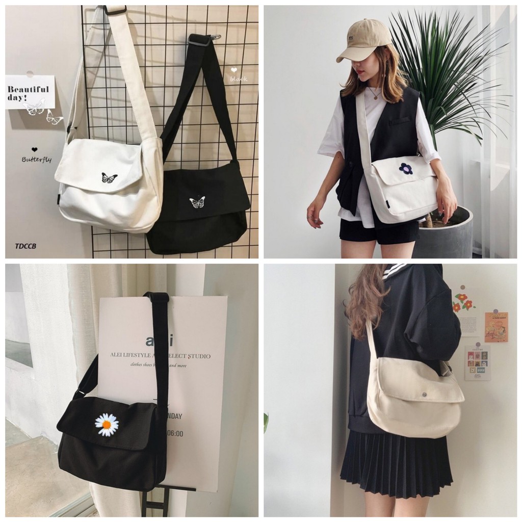 Túi tote giá rẻ vải canvas đeo chéo đi hoc unisex phong cách ulzzang-BALO HAZIN