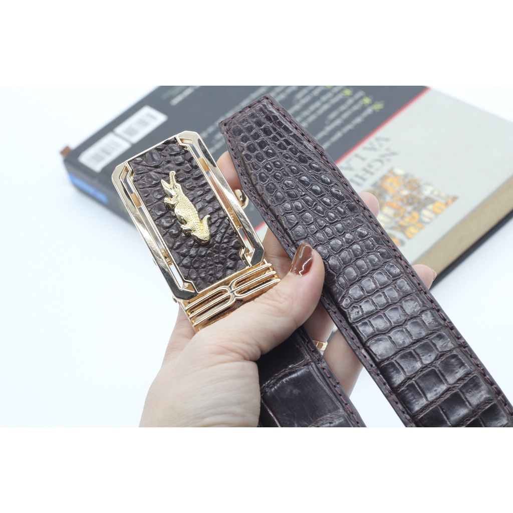 Thắt Lưng Nam - Dây Nịt Nam Da Cá Sấu Thật Mặt Khóa Trượt Cao cấp Sang Trọng Bản Liền Không Nối, BẢO HÀNH 12 THÁNG