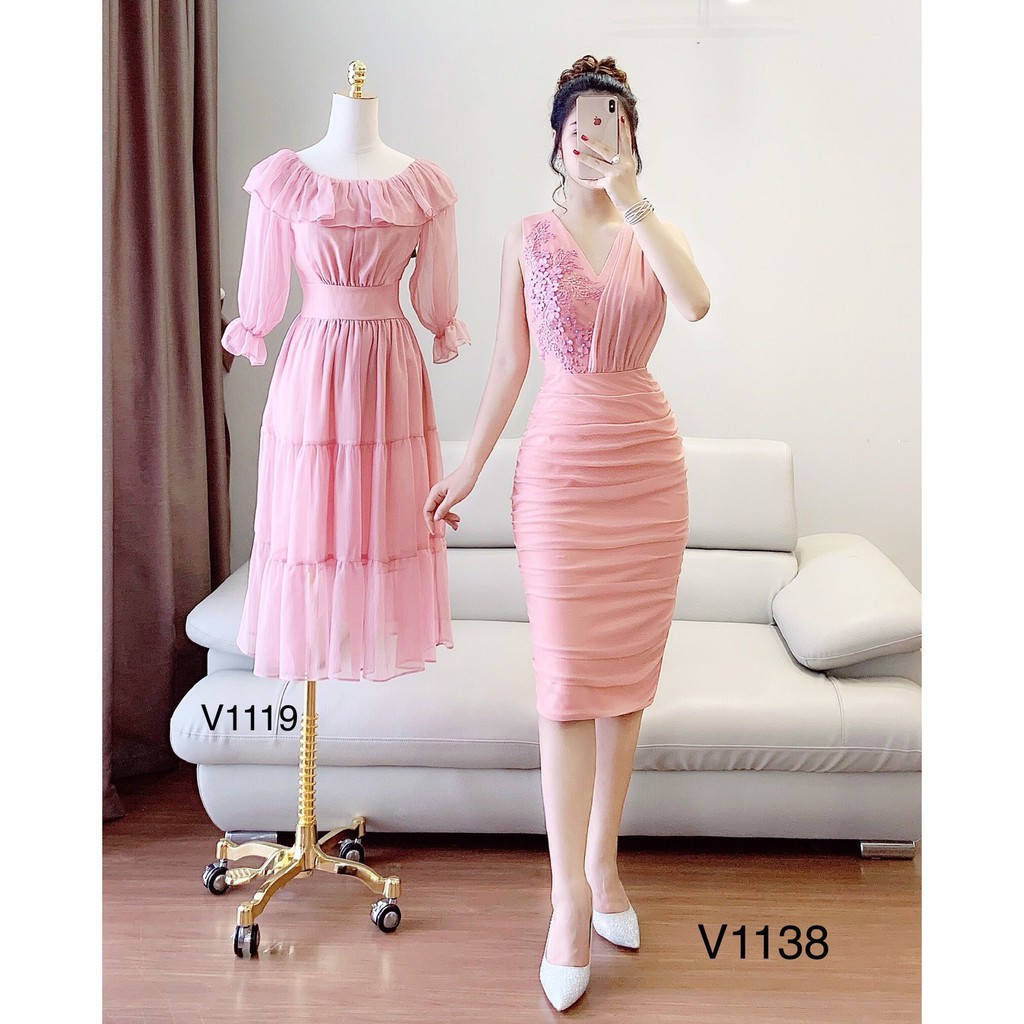 [ xả kho ] MiD Đầm hồng hoa 3D V1138 Mie Design kèm ảnh thật