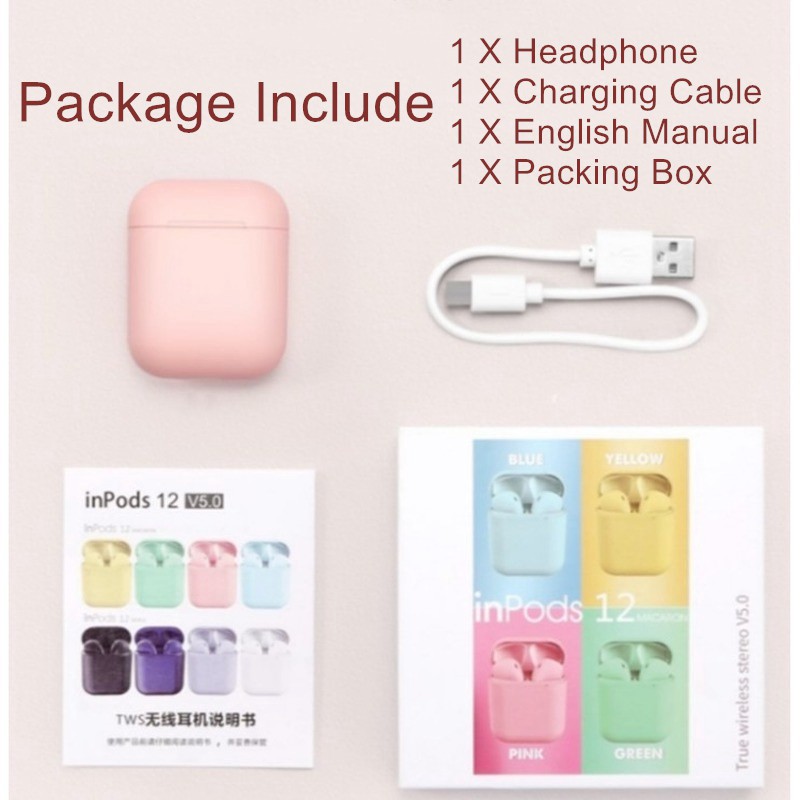 Greenport Inpods 12 Bluetooth 5.0 TWS Macaron Tai Nghe Không Dây Thể Thao Tai Nghe Nhét Tai Có Mic Cho iPhone/Android