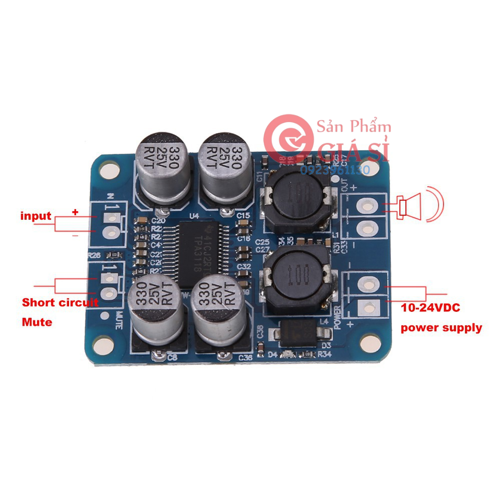 Mạch khuếch đại âm thanh tpa3118 pbtl Mono 60W 8-24v cho xe hơi ❤️freeship❤️