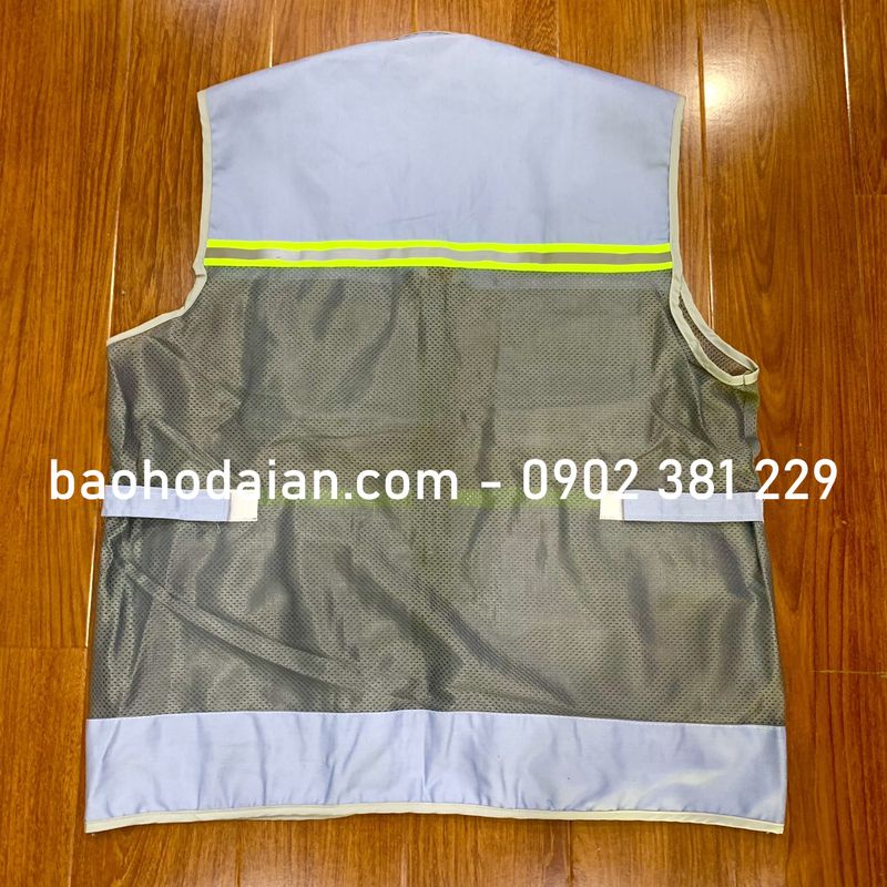 Áo ghi lê kỹ sư phản quang phối lưới màu xám môn 1 kéo 4 túi hộp