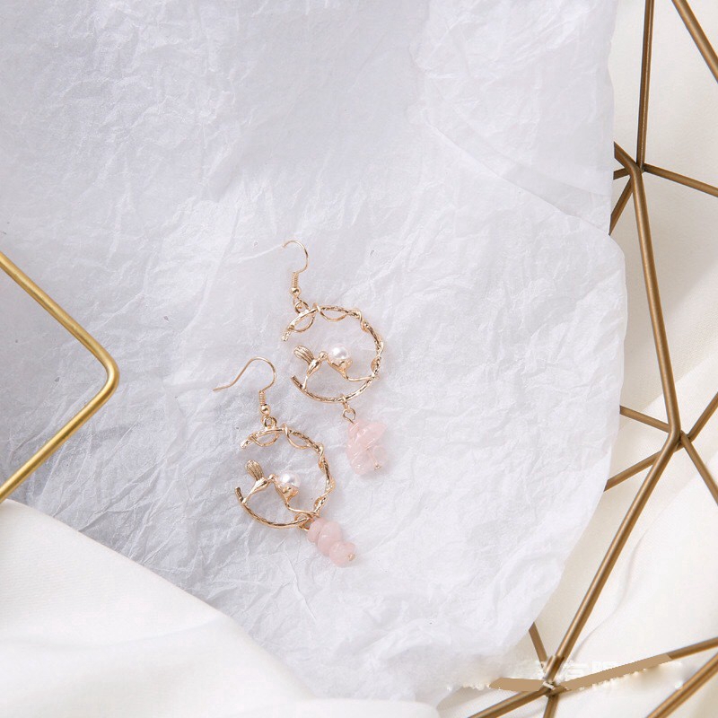 Khuyên tai tròn gắn đá nhỏ phong cách Hàn Quốc thời trang thanh lịch cho nữ