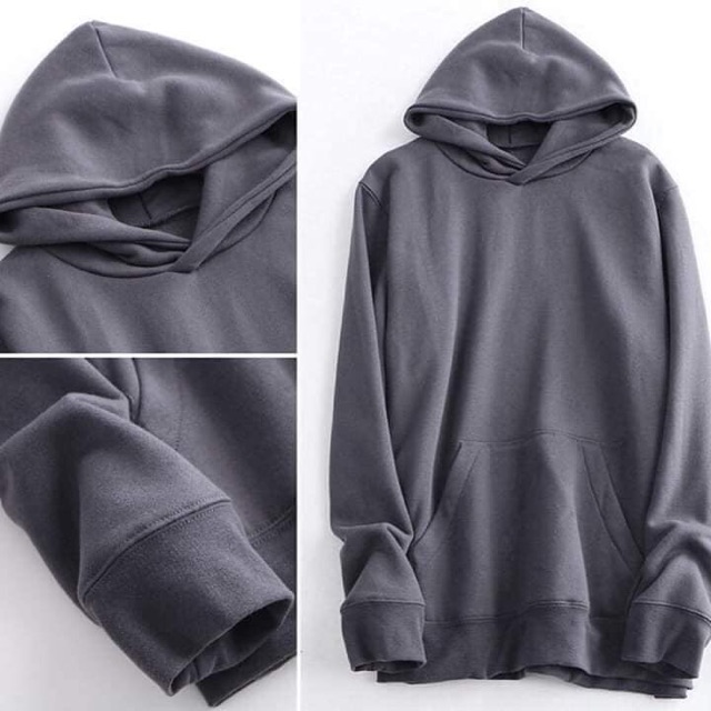 Hoddie nỉ trơn unisex màu xi măng - Khoác nỉ chui đầu có nón xám lông chuột cực xinh ( Ảnh thật + Video ) | BigBuy360 - bigbuy360.vn