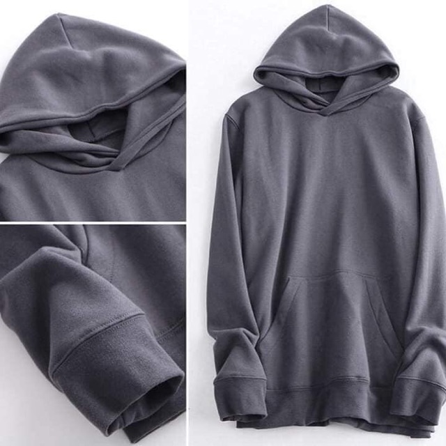 Hoddie nỉ trơn unisex màu xi măng - Khoác nỉ chui đầu có nón xám lông chuột cực xinh ( Ảnh thật + Video )