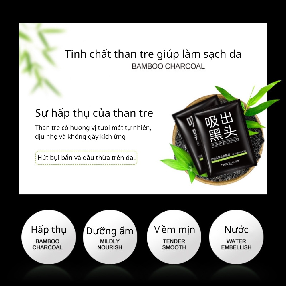 Hộp 10 Gói Mặt Nạ Lột Mụn Than Tre Hoạt Tính Bioaqua Sạch Mụn Đầu Đen, Mụn Cám, Thu Nhỏ Lỗ Chân Lông Mask Chính Hãng