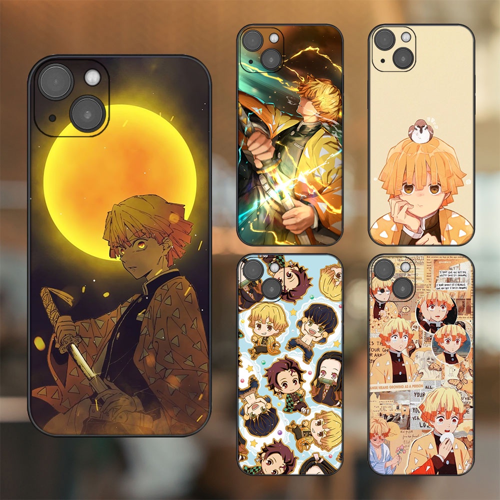 Ốp lưng iPhone 14 Plus dẻo đen cạnh vuông in hình Zenitsu Kimetsu no Yaiba
