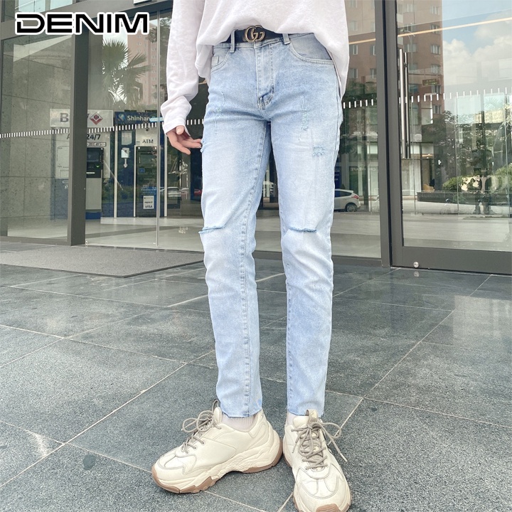 QUẦN JEAN NAM RÁCH GỐI CHẤT BÒ XANH CAO CẤP HẦNG CHUẨN SHOP DC DENIM [1991]