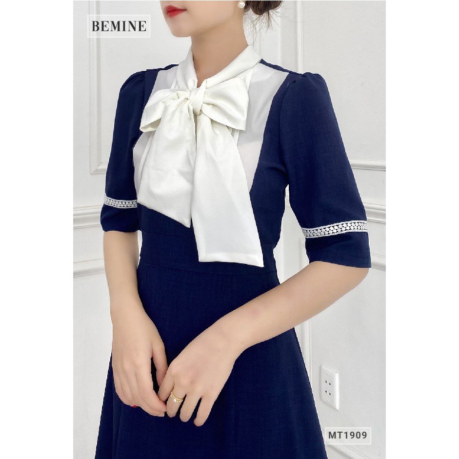 Đầm xòe phối cổ sơ mi tay lửng BEMINE MT1909XANH | BigBuy360 - bigbuy360.vn