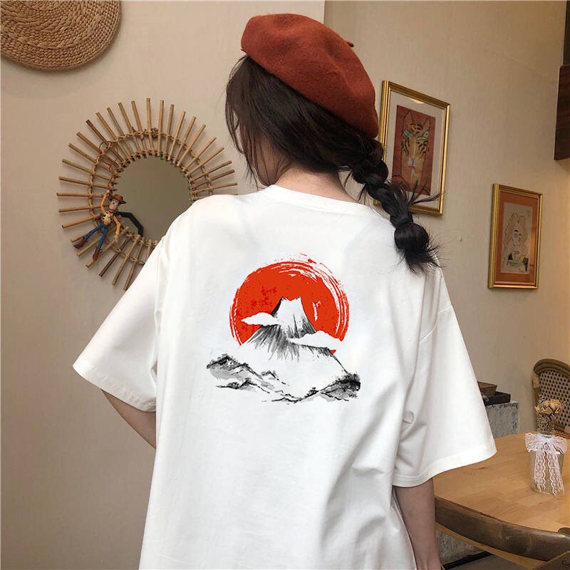 Áo thun tay lỡ form rộng phong cảnh phong cách Nhật Bản vải dày mịn 2020T2417
