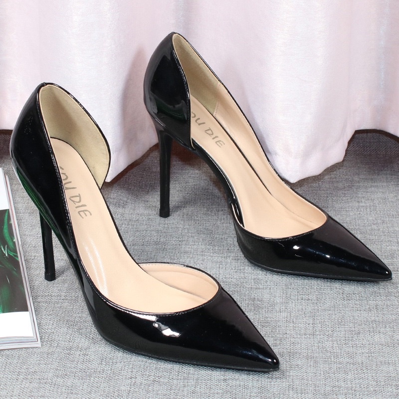 Giày cao gót hở eo phong cách,giày búp bê nữ gót nhọn cao 9cm, giày sục bít hậu khoét eo
