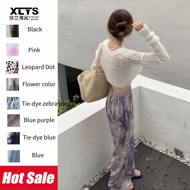 Quần hoa XINLANYASHE ống rộng tới mắt cá chân phong cách mới mùa hè năm 2021 cho nữ