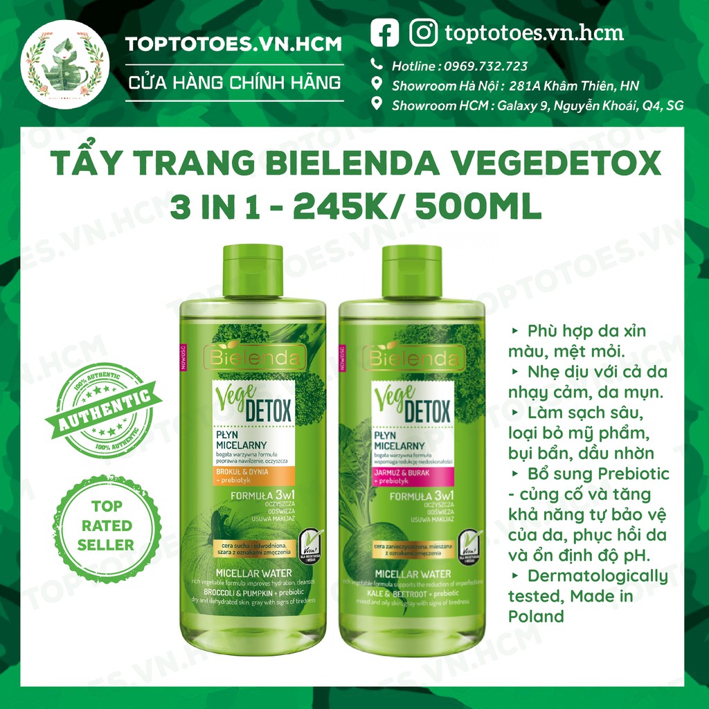 Nước tẩy trang Bielenda Vegedetox 3 in 1 tẩy sạch êm ái, giữ ẩm cho da