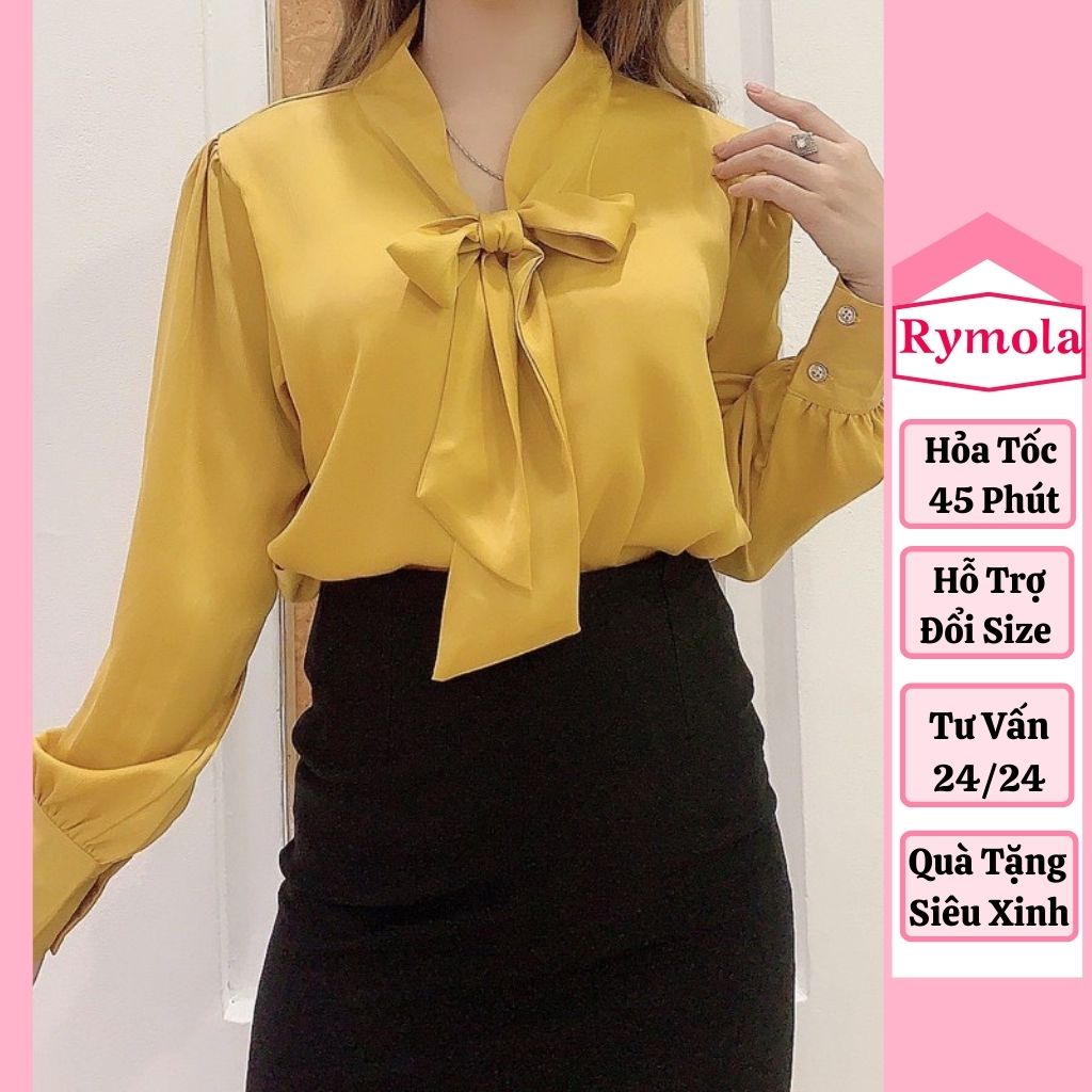Áo kiểu Cổ V chất Lụa tay dài thiết kế dáng rộng thời trang công sở thanh lịch