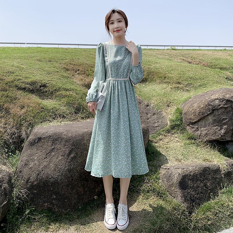 Đầm chữ A tay dài màu xanh lá thời trang thanh lịch cho nữ