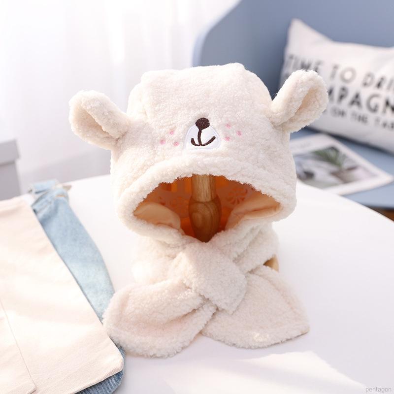 Mũ trùm đầu chụp tai giữ ấm hình gấu hoạt hình dễ thương cho bé