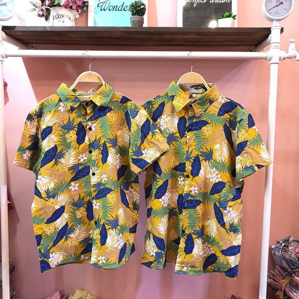 Áo sơ mi Hawaii đi biển họa tiết hoa lá mùa hè chất đũi cao cấp