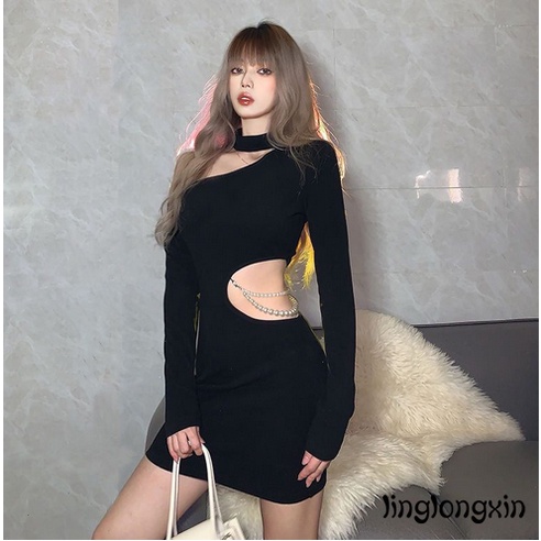 ❀Pa✮Đầm Ngắn Tay Dài Hở Vai Màu Trơn Đính Ngọc Trai Thời Trang Mùa Thu Dành Cho Nữ
