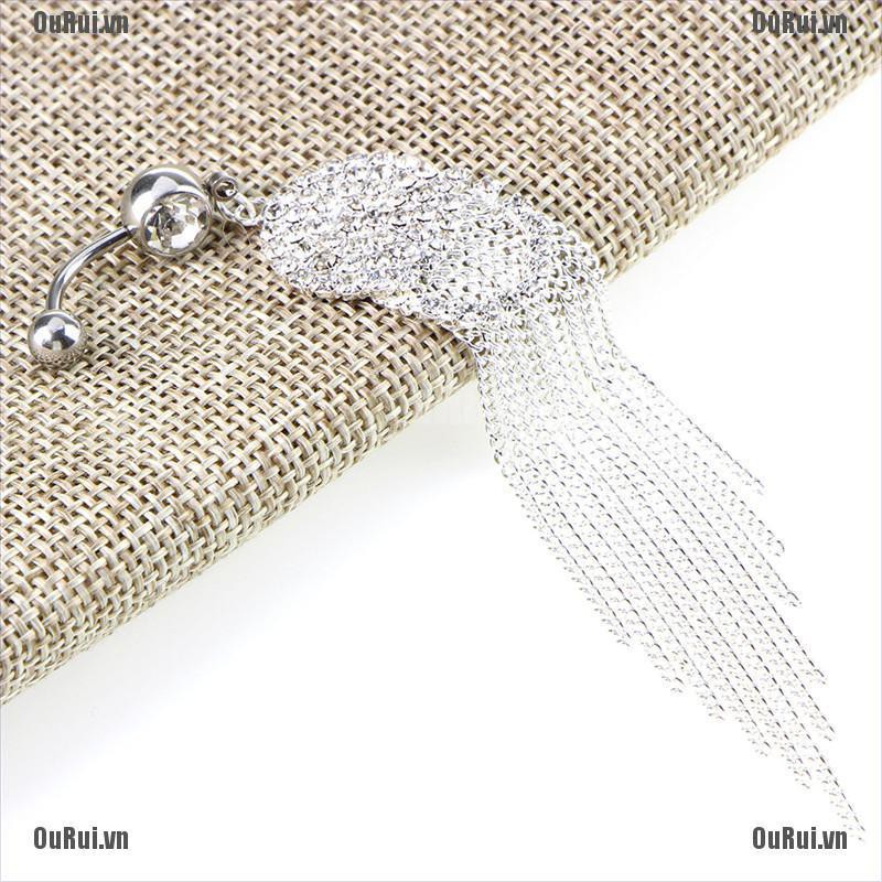 Khuyên Rốn Bằng Thép Y Tế Đính Đá Phối Tua Rua Thời Trang