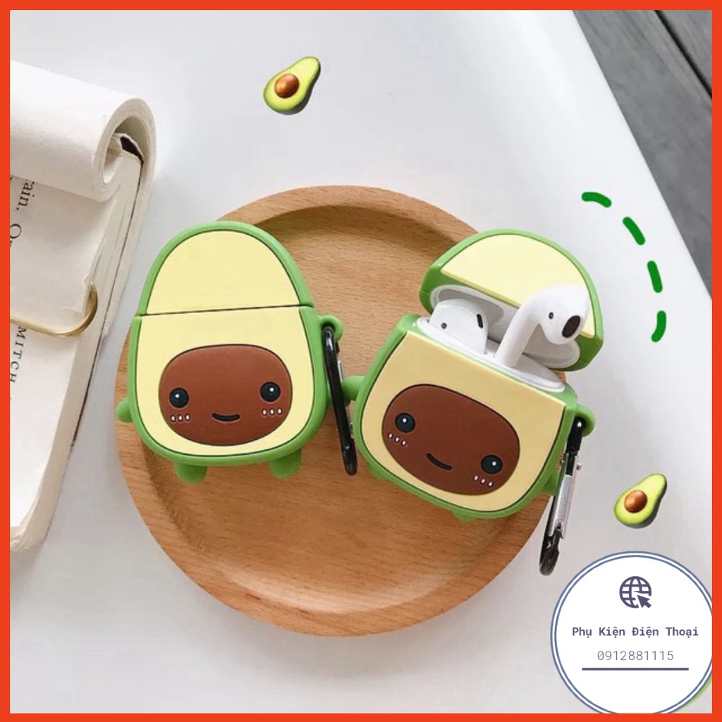 🥑 Case Quả bơ avocado 🥑 Vỏ bao Airpods 2 AirPod đựng tai nghe không dây i11 i12 i18 ... tặng kèm móc đeo ⚡Phụ Kiện