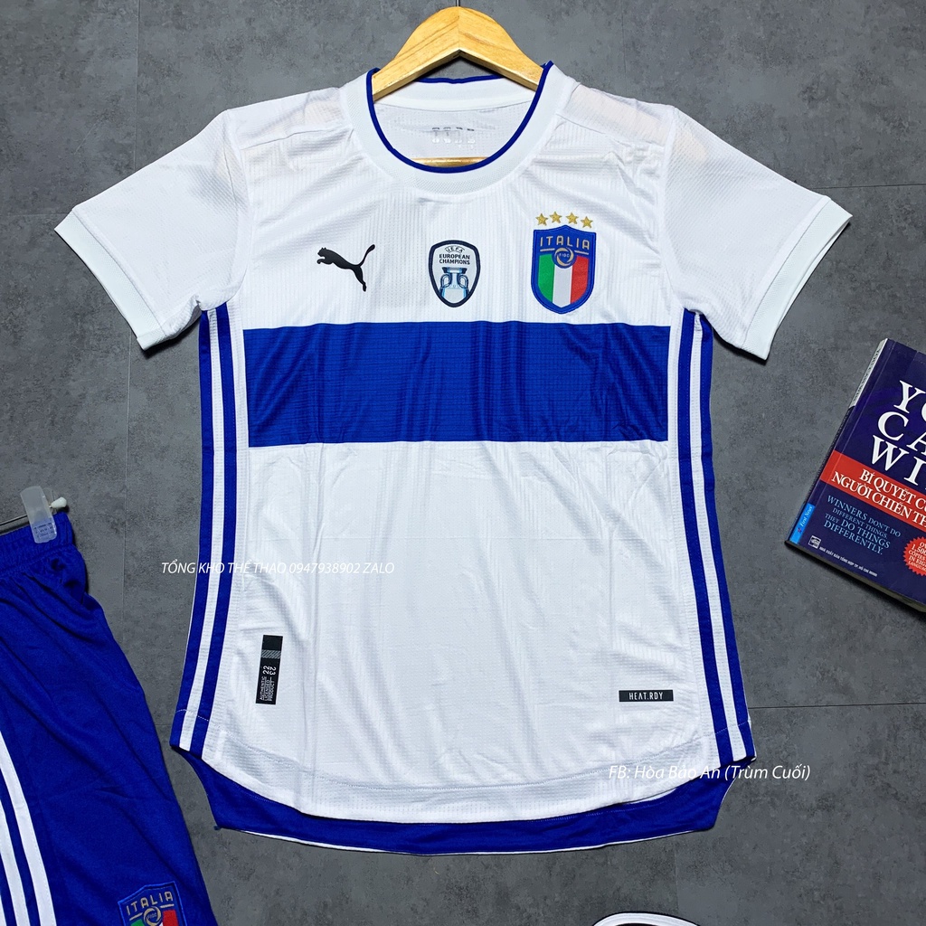Set Bộ Quần Áo Bóng Đá Đội Tuyển Italia Áo Trắng Quần Xanh mẫu Euro 2022